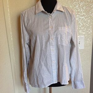 GAP Women's Silver and White Striped Button Down Shirt